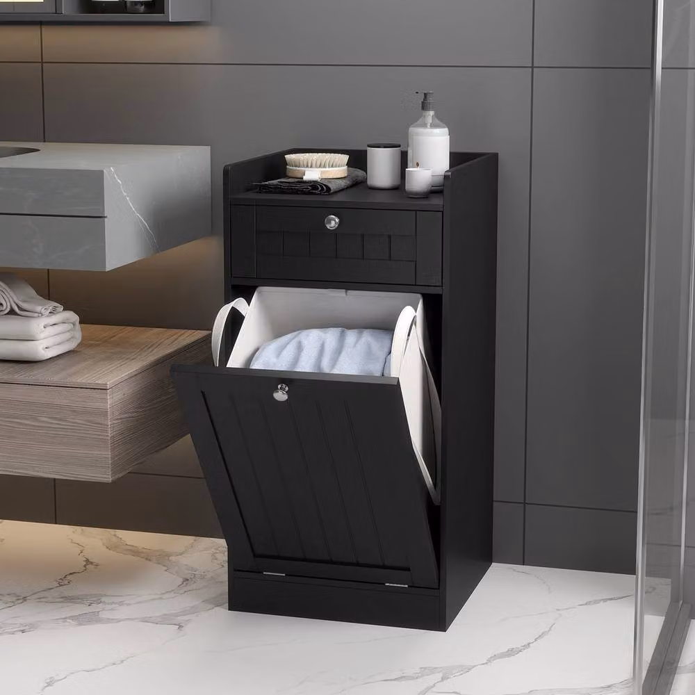 Costway Black Tilt-Out Bathroom Storage Cabinet with Internal Drawers and Hinged Doors – 4