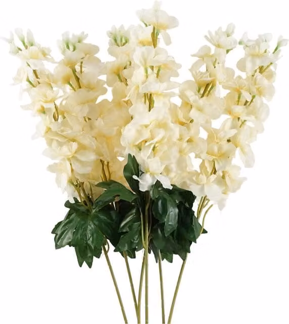 Dyzi Pack of 6 White Silk Delphinium Floral Stems