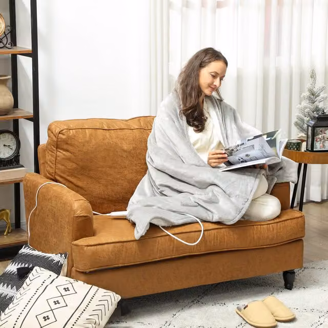 HOMCOM Electric Heated Flannel Throw Blanket in Grey with 10 Heat Levels and 10H Timer