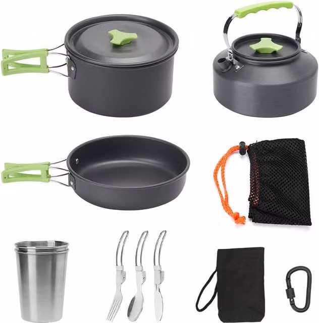 Living and Home Aluminium Uncoated Cookware Set with Frying Pan, Pot, Saucepan and Storage Bag in Black – 1