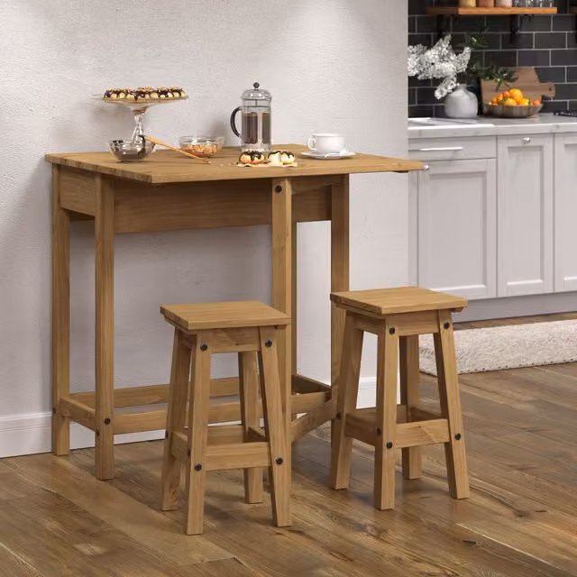 Core Products Ltd Corona Rustic Pine Drop Leaf Breakfast Table and 2 Stools Set in Brown – 1