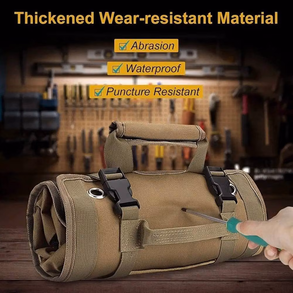 FLAVORA Brown Oxford Cloth Roll Up Wrench Tool Storage Pouch, W: 52 cm, H: 52 cm – 3