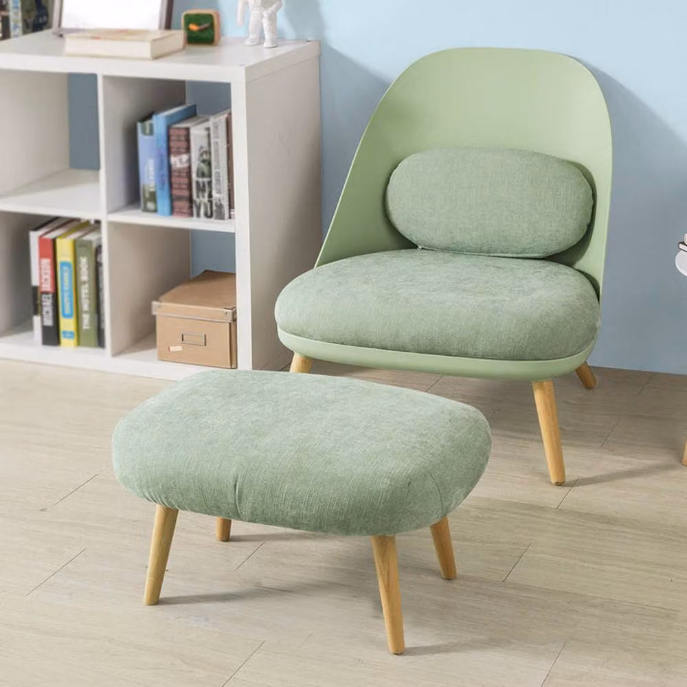 SoBuy Scandinavian Style Armchair with Matching Ottoman in Green Fabric – 2