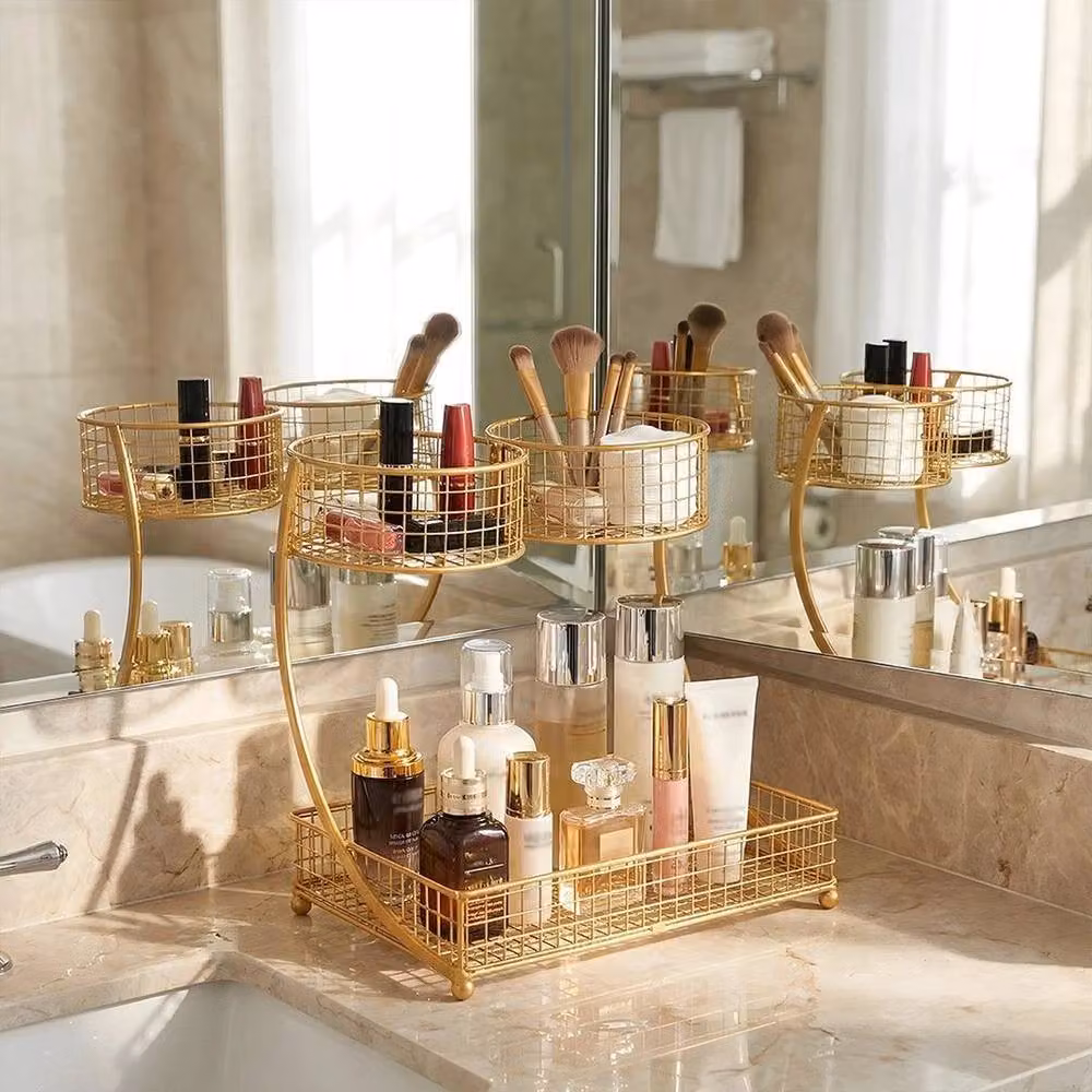 EONLION Gold 2 Tier Makeup Organizer and Kitchen Shelf, Width: 50 cm – 3