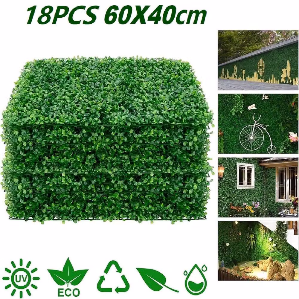 FLAVORA 18-Piece Artificial Greenery Wall Hedge Grass Fence in Green, 0.6m2 – 2