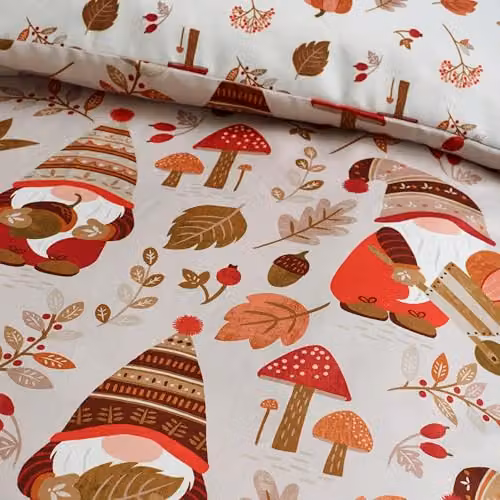 Catherine Lansfield Woodland Gonks Reversible Microfibre Double Duvet Cover Set with Pillowcases in Beige, Sand and White – 2