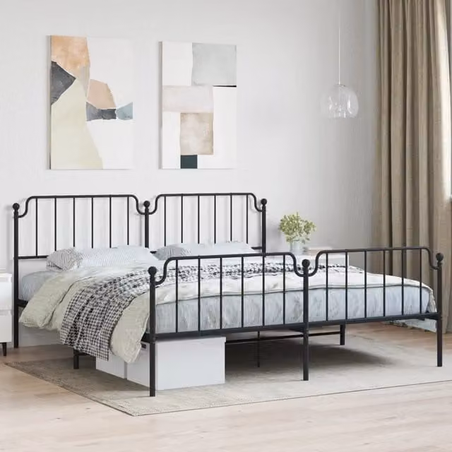 Berkfield Home Metal Bed Frame with Headboard and Footboard in Black W/D/H: 193 x 203 cm – 1