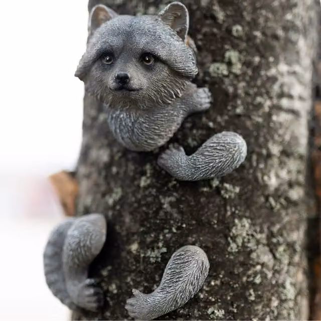 Garden Mile Racoon Tree Peeker Ornament, Grey Plastic Animal Figure