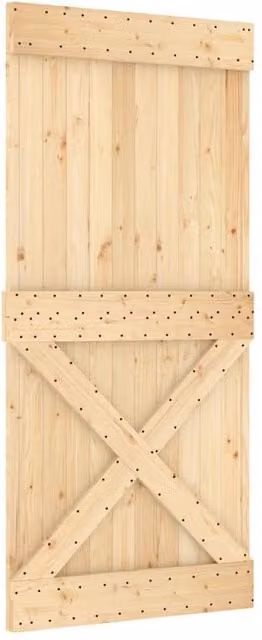 Berkfield Home Sliding Door with Hardware Set, Solid Wood and Steel, W: 95 cm, H: 210 cm