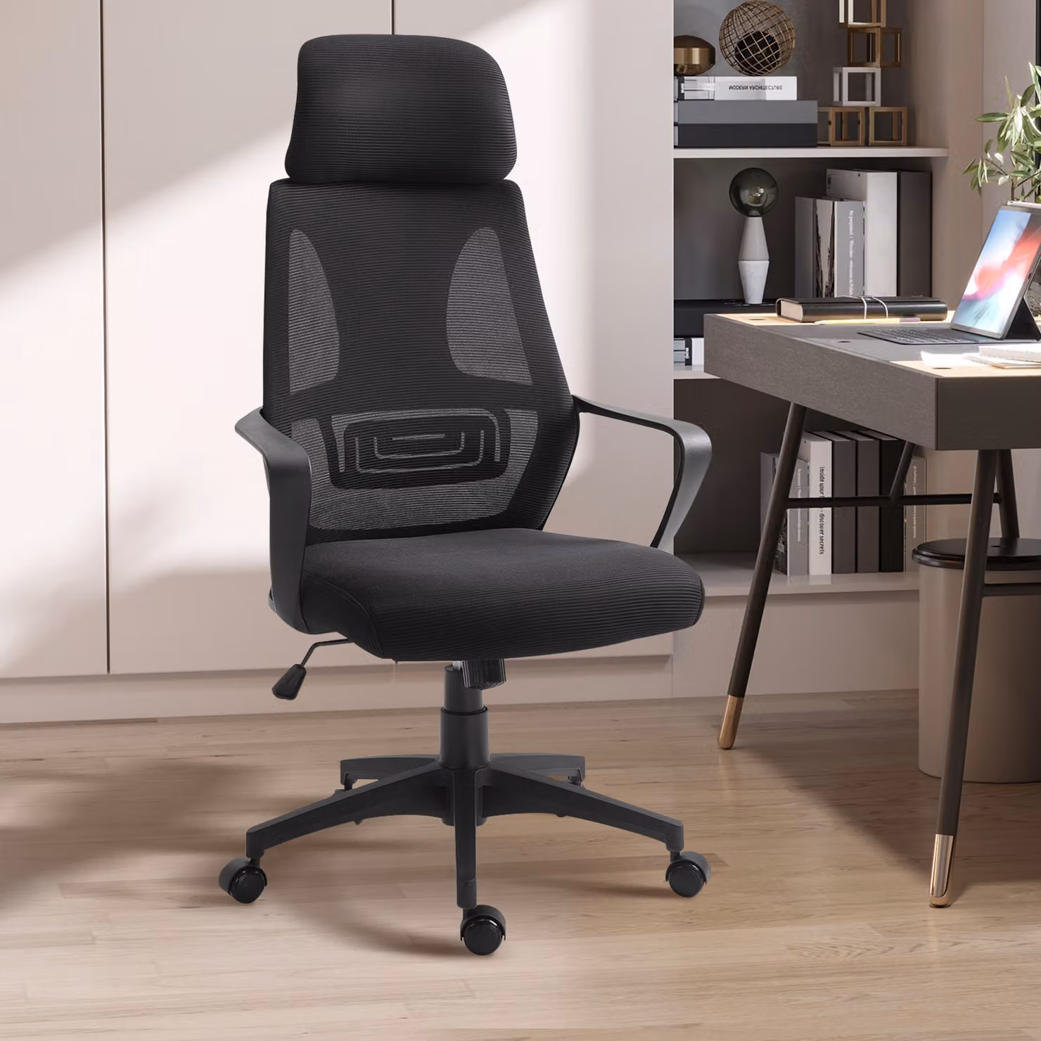 Vinsetto Ergonomic High Back Office Chair with Headrest and Lumbar Support, Black Fabric – 2