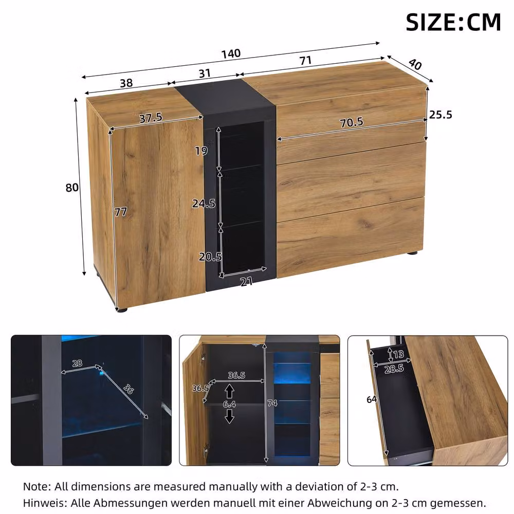 Tokpiedi Modern Brown Sideboard with Glass Display Cabinet and Integrated Lighting – 3