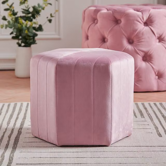 Livingandhome Pink Velvet Fabric Rhombus Shape Geometric Footstool