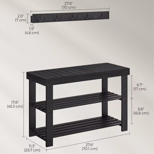 SONGMICS 4-in-1 Hall Tree with Shoe Bench, Hooks and Shelves, Black