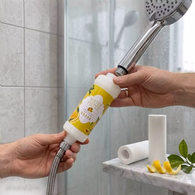 INMTFEI Lemon Scent Shower Filter Cartridge, Hard Water Filter for Hair and Skin, Yellow and White – 1