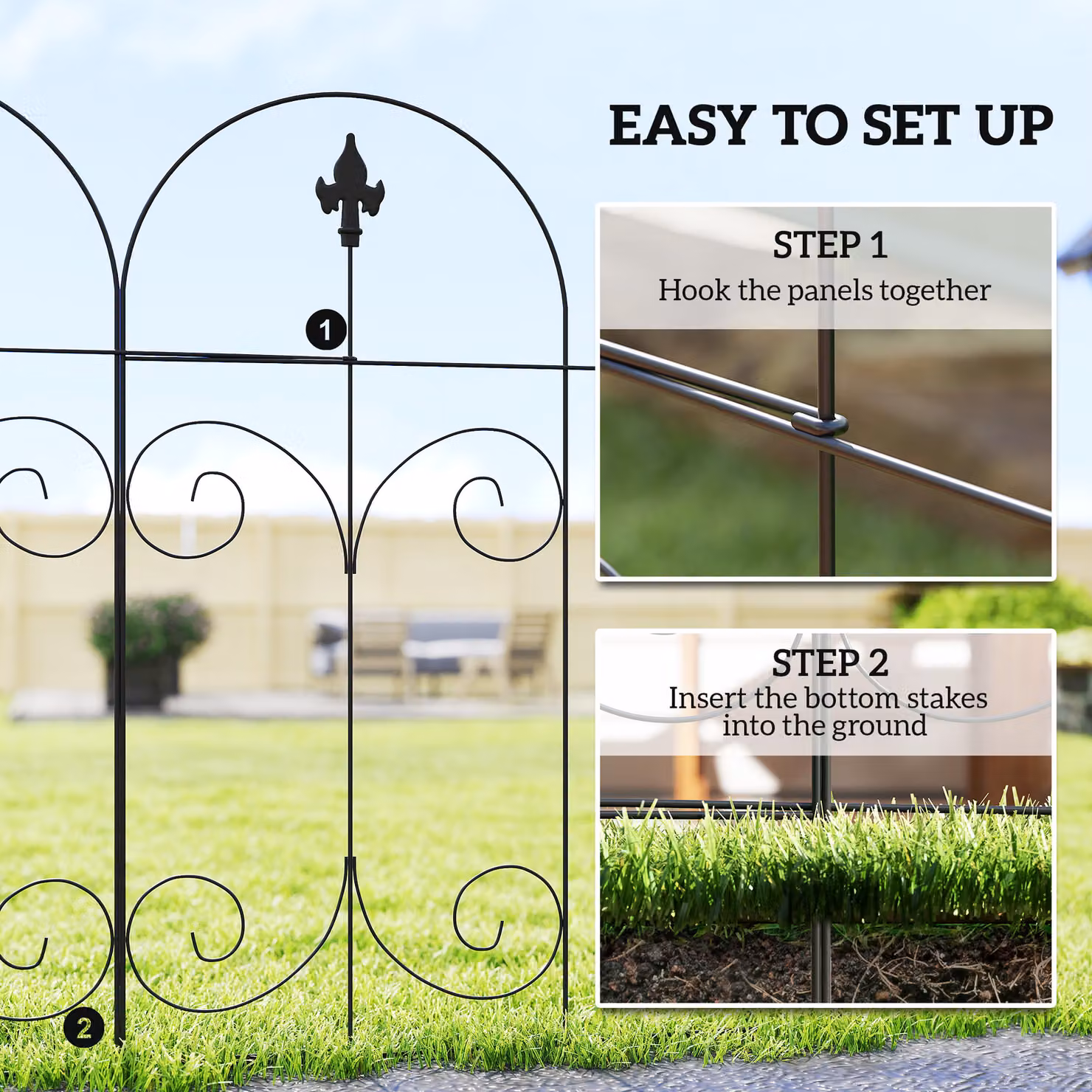 Outsunny 8-Panel Metal Garden Fencing, Rustproof Black Picket Fence for Flower Beds and Borders – 2