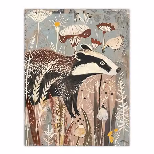 Artery8 Rustic Woodland Badger Unframed Paper Wall Art Print Poster, Multicolour, W: 30.0 cm, H: 41.0 cm