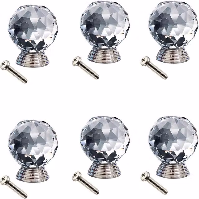 Roseley Polished Transparent Glass Door Knobs, Pack of 6