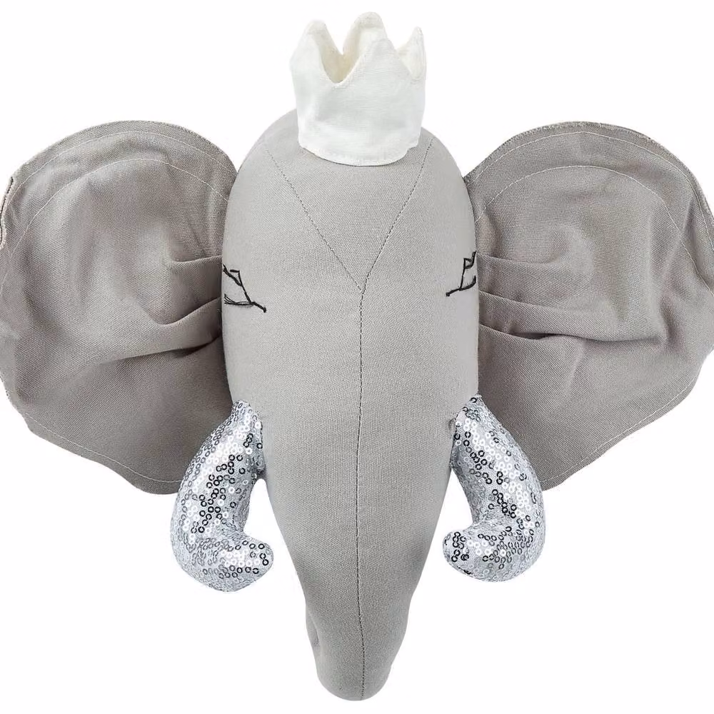 Wyld and Coco Grey Plush Elephant Head Wall Decor with Crown and Silver Sequin Fangs – 2