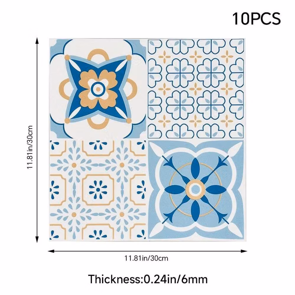 EONLION Self-Adhesive Vinyl Floor Tiles, Blue, 10 Pack, W/D/H: 30 x 30 cm – 2