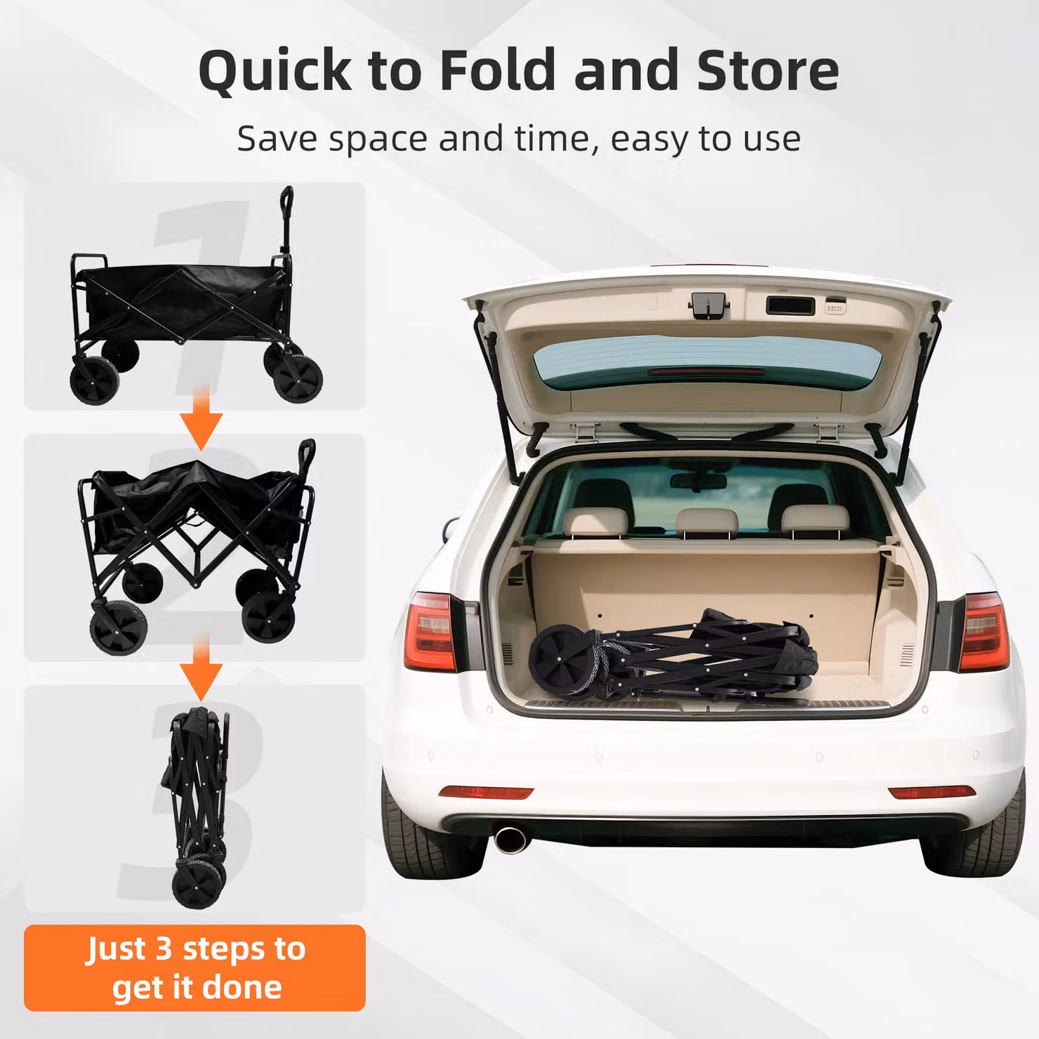 Alivio Heavy-Duty Folding Wagon Cart Collapsible Steel Trolley with Adjustable Handle in Black – 6