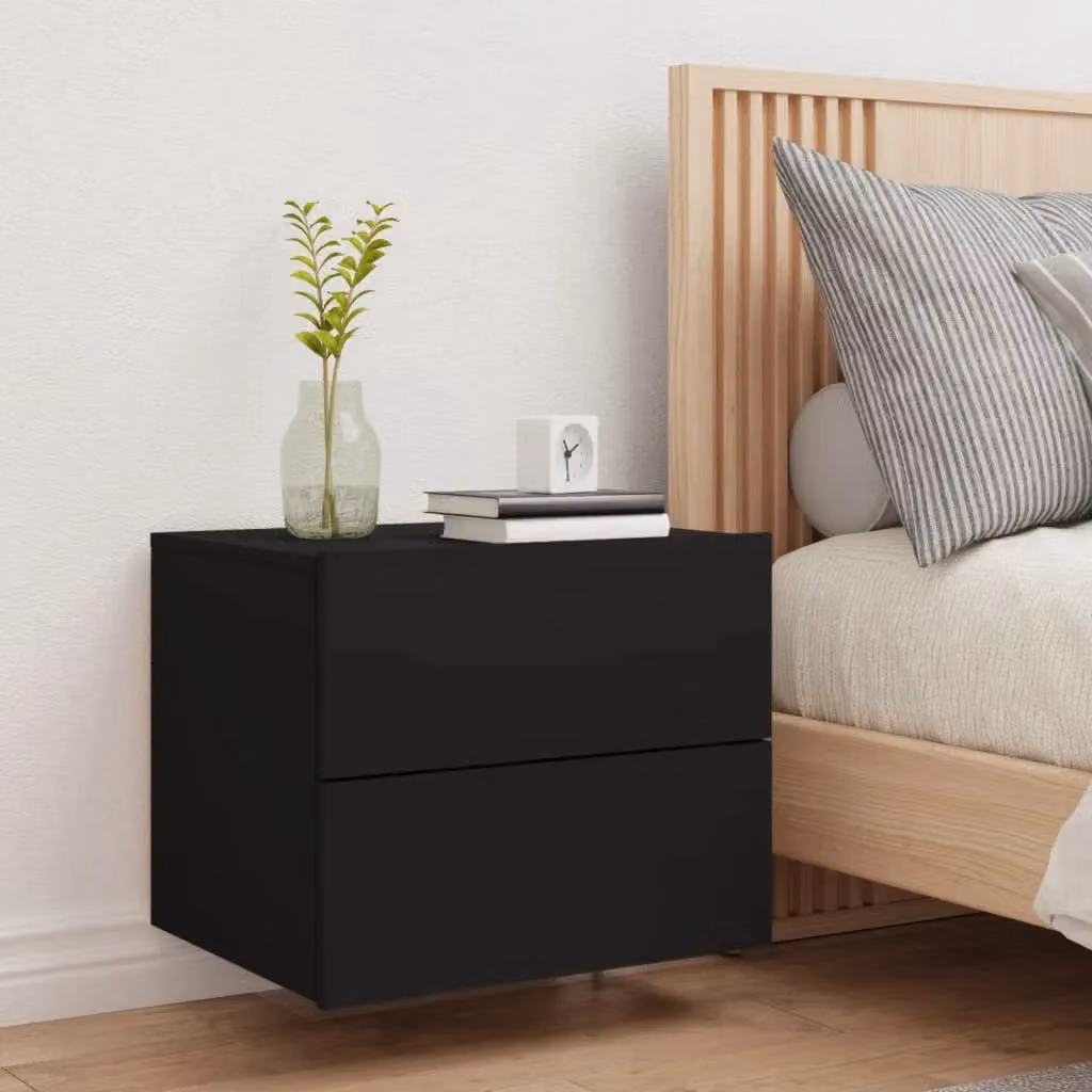 Berkfield Home Wall-mounted Bedside Cabinet with Integrated LED Lights in Black – 4
