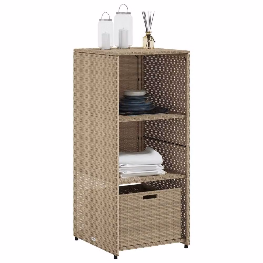 Berkfield Home Beige Poly Rattan Garden Storage Cabinet with Internal Shelves and Drawers W/D/H: 50 x 55 x 115 cm – 3