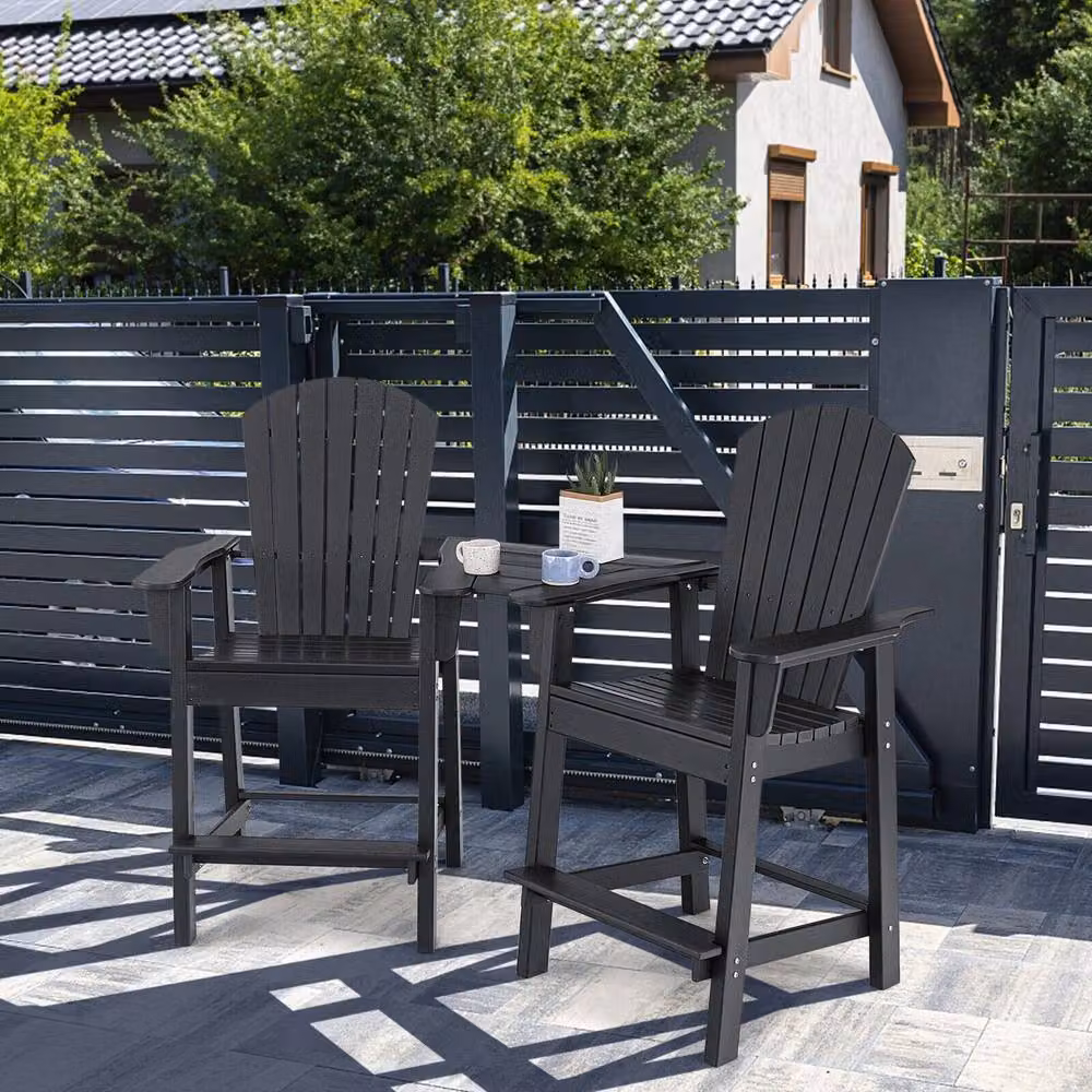 Gymax Adirondack Chair Set with Middle Connecting Tray in Black – 4