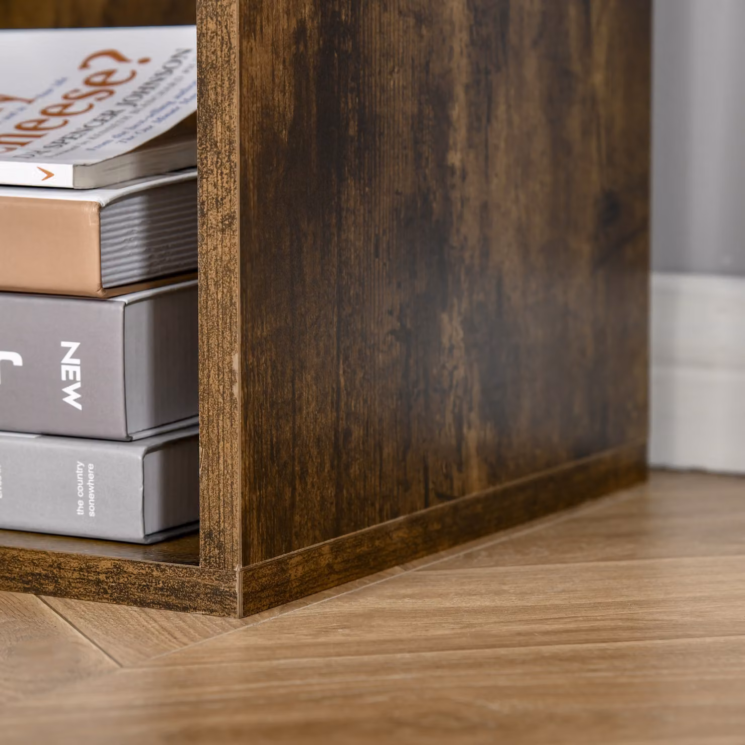 HOMCOM Solid Wood 3-Shelf Open Bookcase with Anti-toppling Device in Rustic Brown – 8