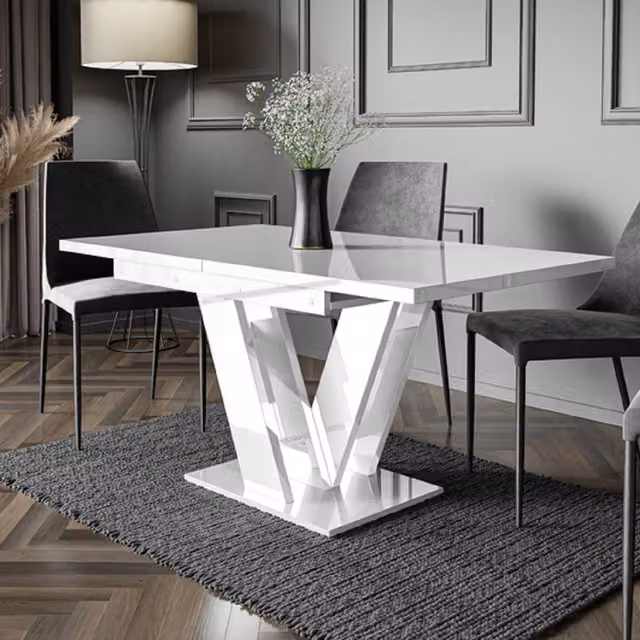 PHD Furniture Modern Extendable Rectangular Dining Table in White, W/D/H: 160 x 80 x 75 cm (Extendable to 120 cm)