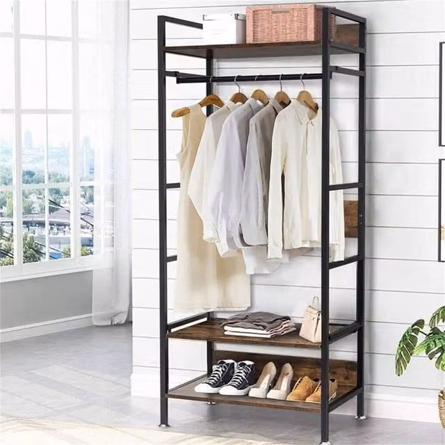 Kelvenix Rustic Wooden Clothes Garment Rail in Brown – 1