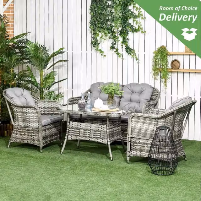 Outsunny Modern Round Wicker Woven Rattan Garden Furniture Set in Grey