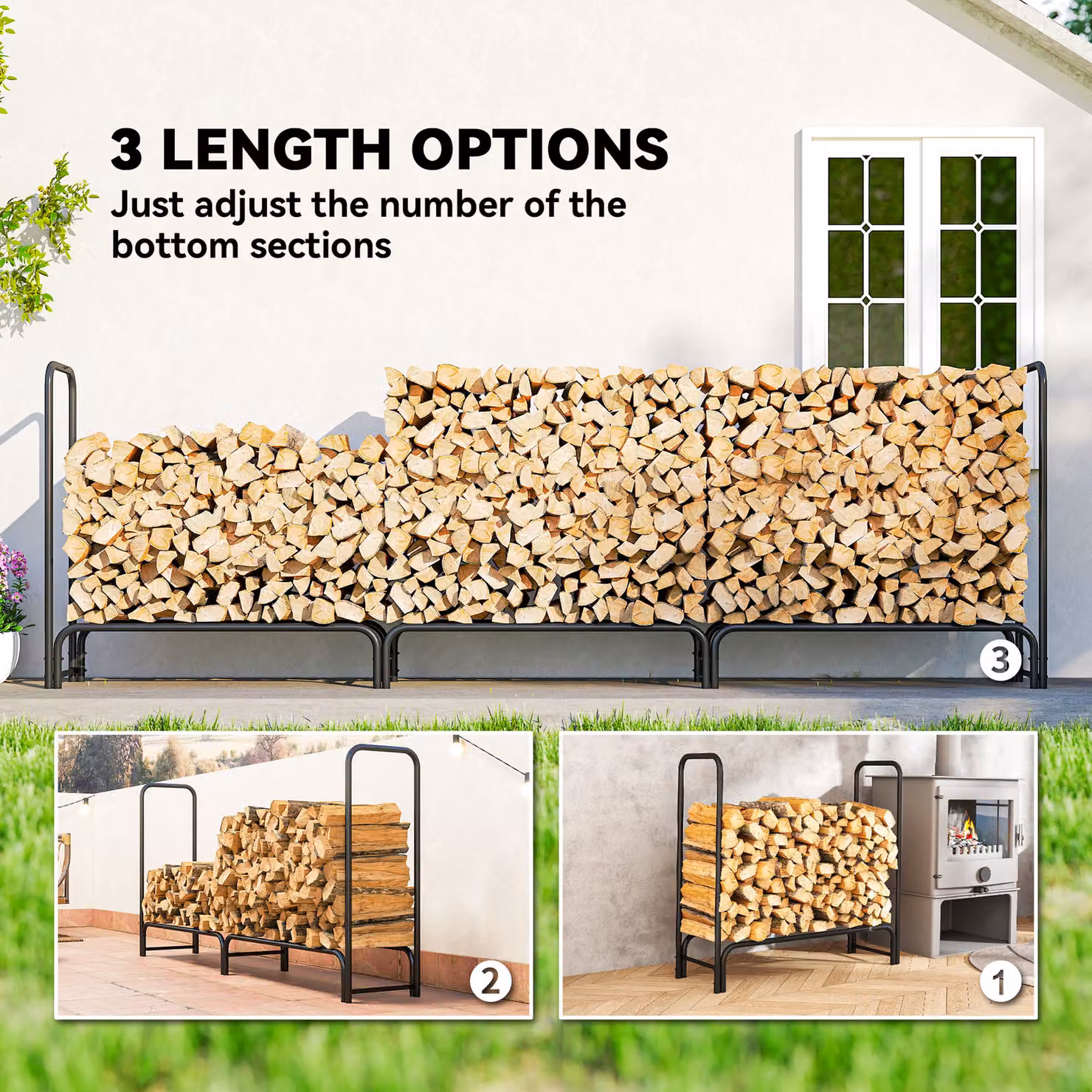 Outsunny Heavy Duty Metal Firewood Rack with Waterproof Cover in Dark Green, W/D/H: 300 x 36 x 99 cm – 7