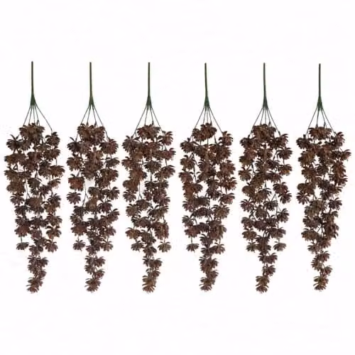 Leaf UK Pack of 6 Artificial Hanging Trailing Sedum Succulent Plants in Brown, 70 cm – 1
