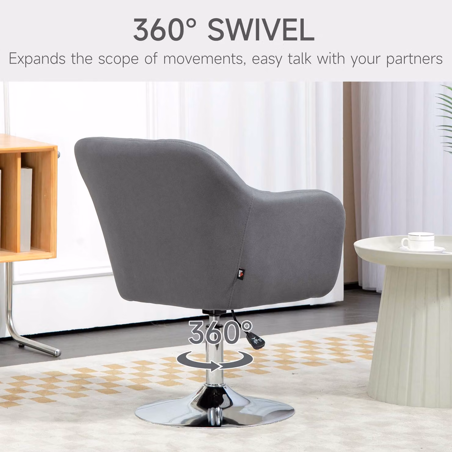 HOMCOM Contemporary Grey Vanity Armchair with Adjustable Height and 360 Degree Swivel – 3