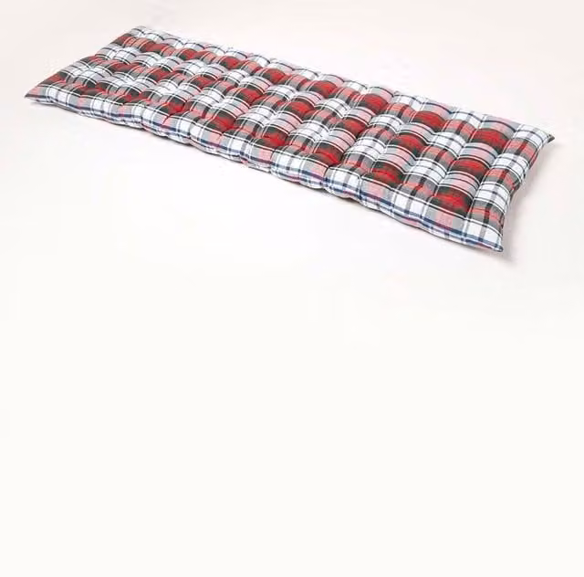 Homescapes Red Tartan 3 Seater Garden Bench Cushion, 100% Cotton, Width: 143 cm