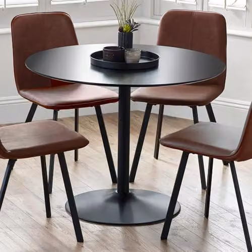 Julian Bowen Nero Round Black Pedestal Dining Table – 6