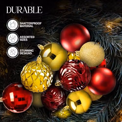 Pelle & Sol 30-Piece Abstract Christmas Bauble Set in Red, Gold and Green – 4