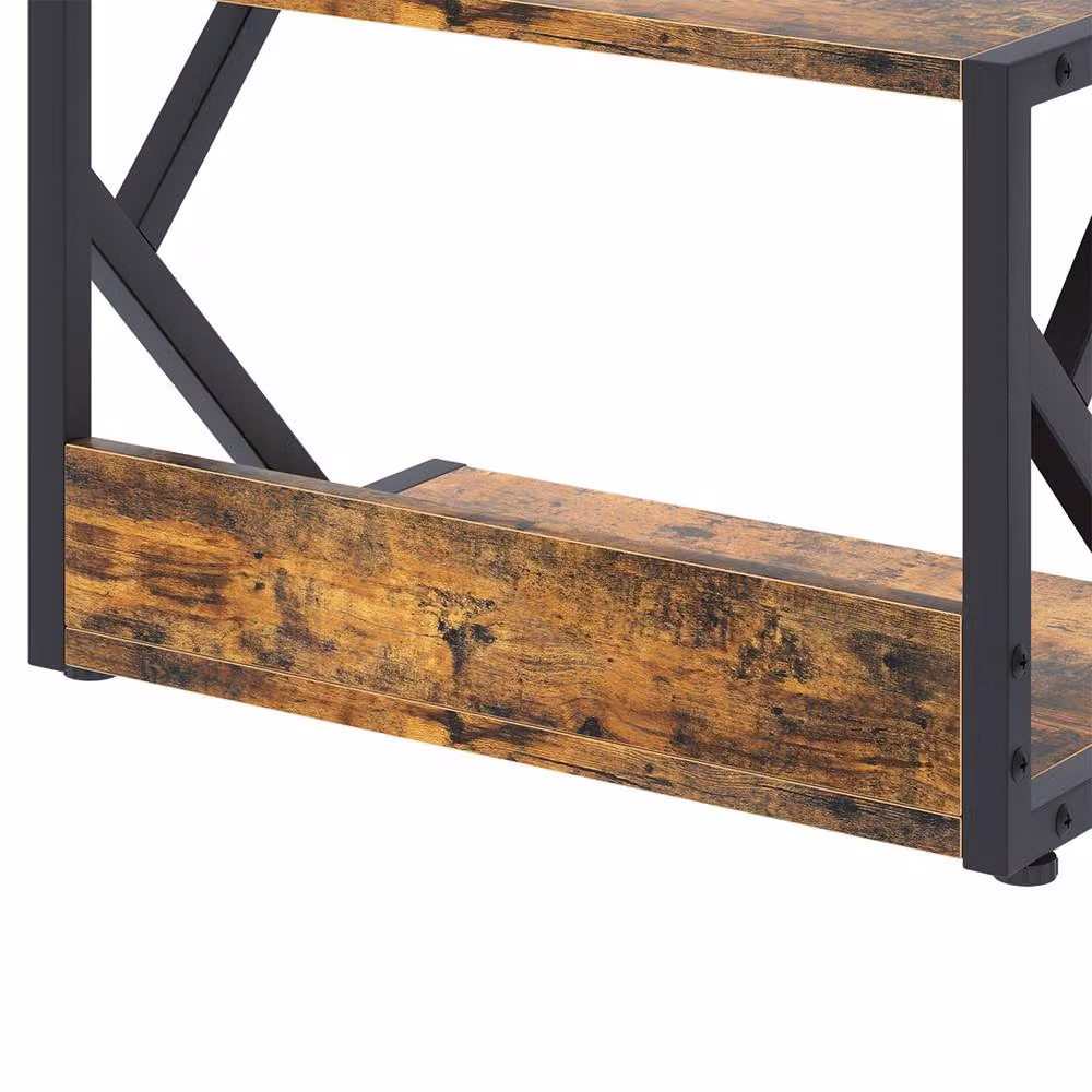 Huhote 2-Tier Wooden Desktop Printer Stand with Wheels and Storage in Brown – 6
