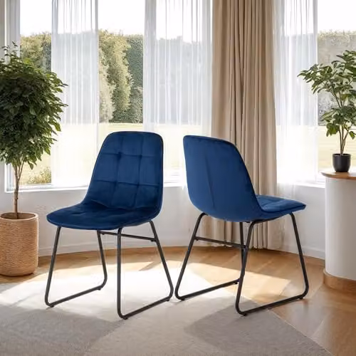 Seconique Lukas Set of 2 Blue Velvet Dining Chairs with Cantilever Metal Base – 2