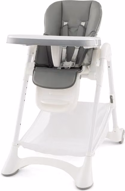 COSTWAY Foldable Baby High Chair with Synthetic Leather Cushions in Grey