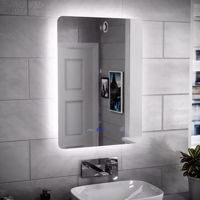 Nes Home Bluetooth LED Bathroom Mirror with Motion Sensor and Clock, Silver, W: 50 cm, H: 70 cm