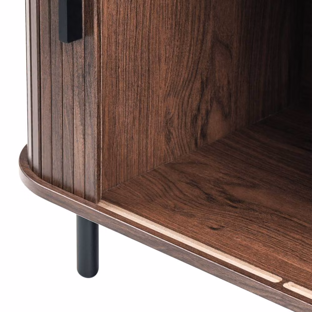 Wyld and Coco Retro Sliding Sideboard in Dark Brown with Black Legs and Pine Handles, W/D/H: 120 x 40 x 80 cm – 4