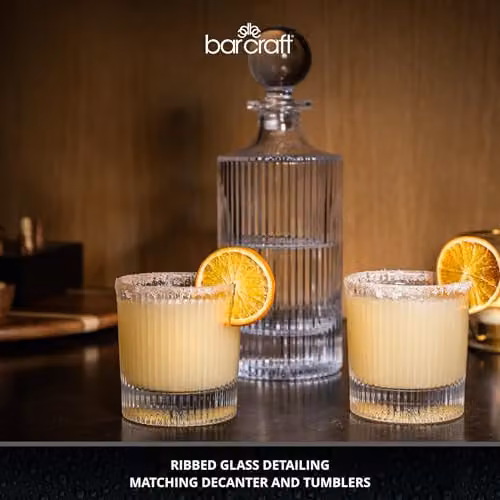 BarCraft Glass Whisky Decanter Set with 2 Tumblers, 750ml Decanter and 270ml Glasses, Transparent – 2