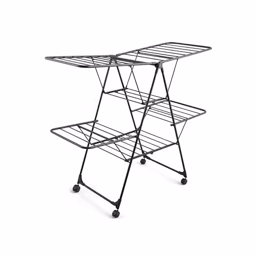 Swan Stealth Jumbo Collapsible Clothes Airer in Black with 26m Drying Space and Integrated Wheels – 1