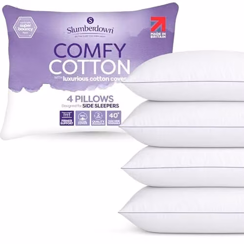 Slumberdown Firm Support Cotton Pillows, 4 Pack, White – 1