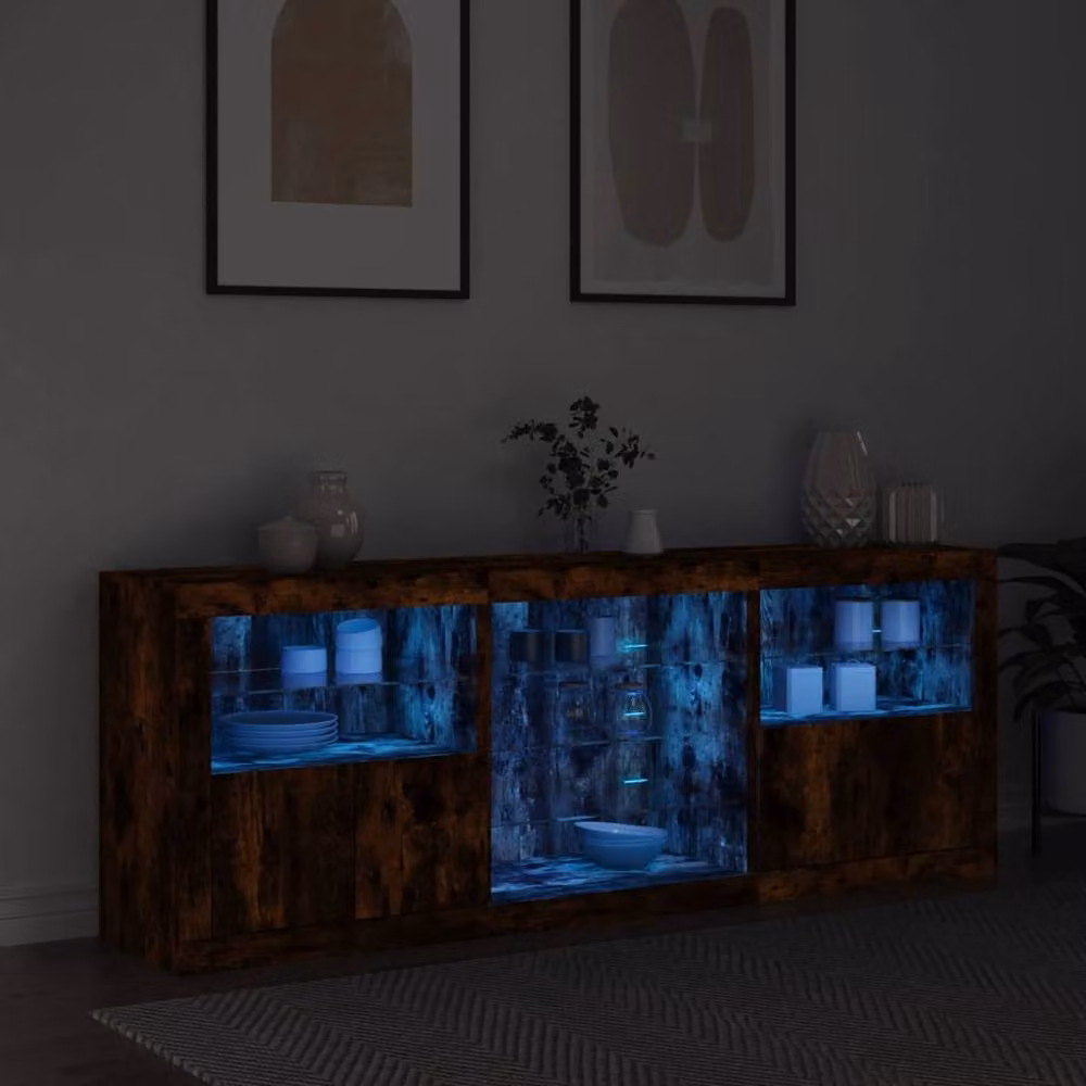 Berkfield Home Modern Smoked Oak Sideboard with Integrated LED Lights, Brown, W: 181.5 cm, D: 37 cm, H: 67 cm – 3