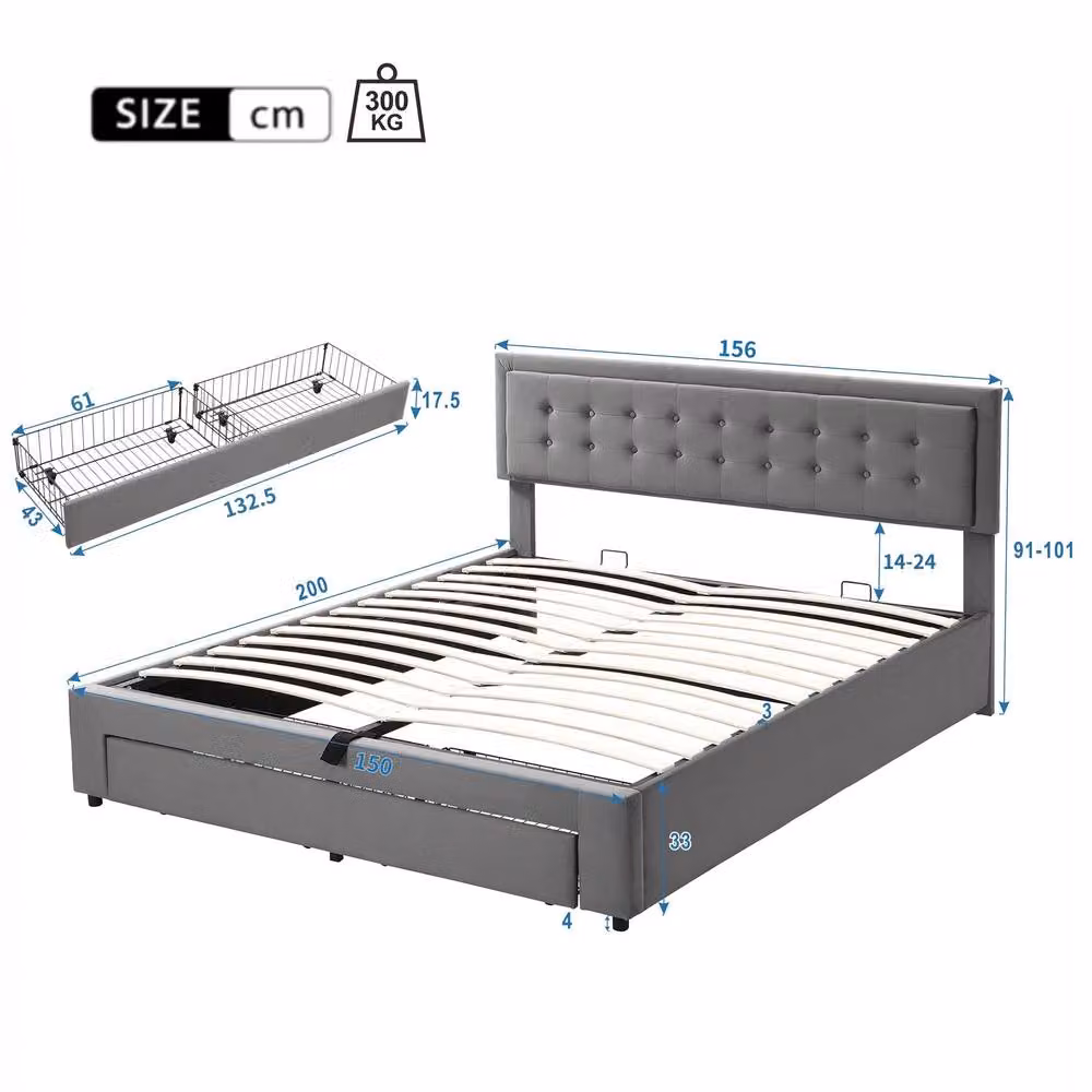 STILVORA Double Velvet Ottoman Bed with Storage, USB Charging Port and Under-Bed Lighting, Grey – 2
