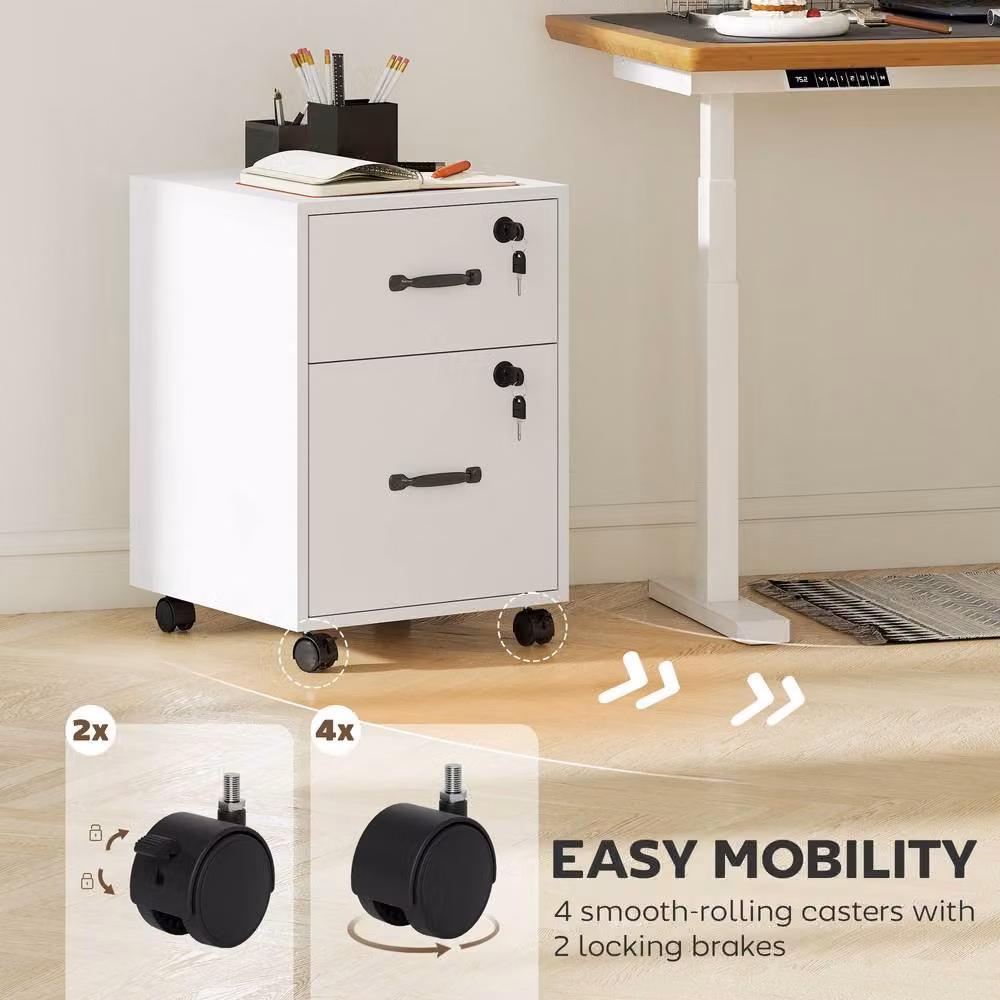 Rolipo 2-Drawer Mobile Filing Cabinet with Letter Hanging File Storage in White – 4