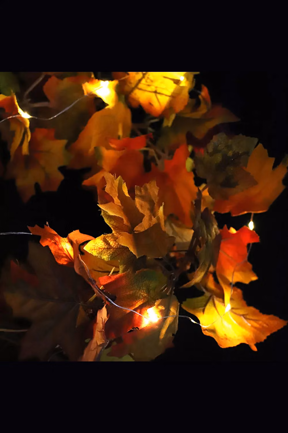 Living and Home Autumn Garland with Maple Leaves, Pumpkins and 2m LED Lights, Orange, Length: 1.8 m – 2