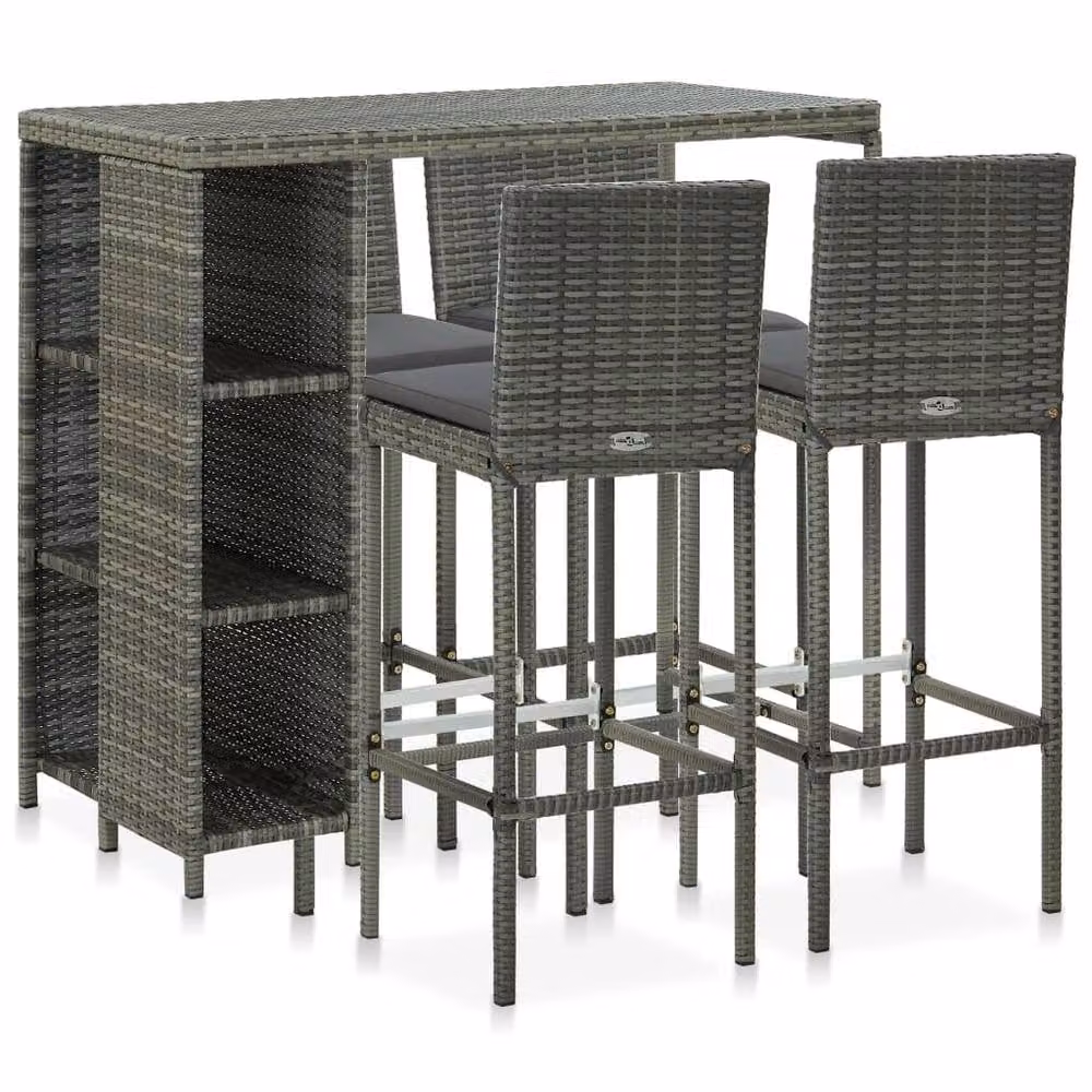 Berkfield Home 5 Piece Grey Poly Rattan Garden Bar Set with Cushions – 1